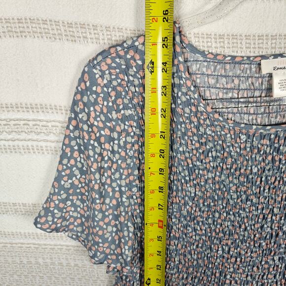 Urban Romantics Blue Gray Floral Stretch Bodice Peplum Top L NEW - Picture 4 of 7